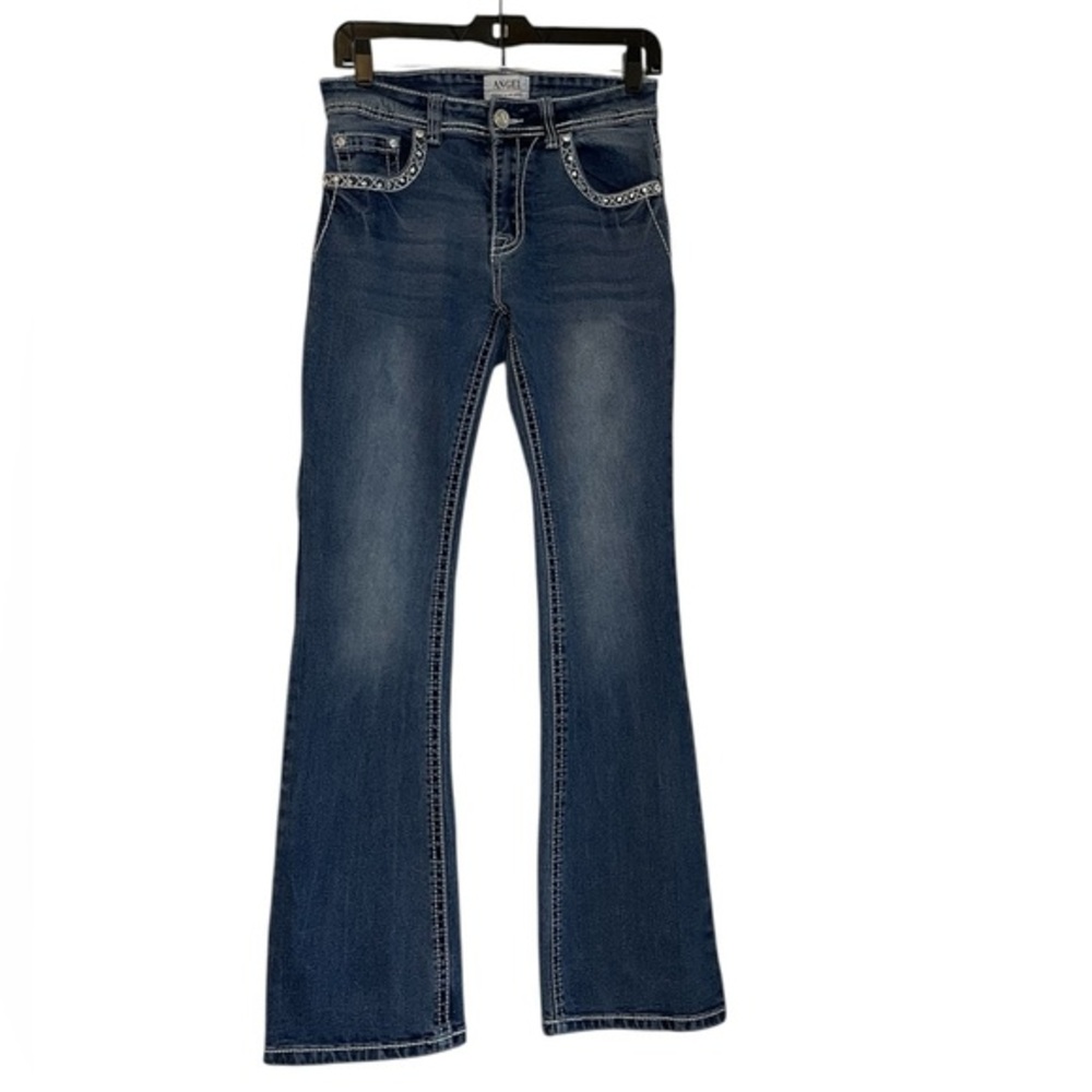Angel Jeans Flare Rhinestone Sequined Embellished Y2K Vintage Jeans, Size 5